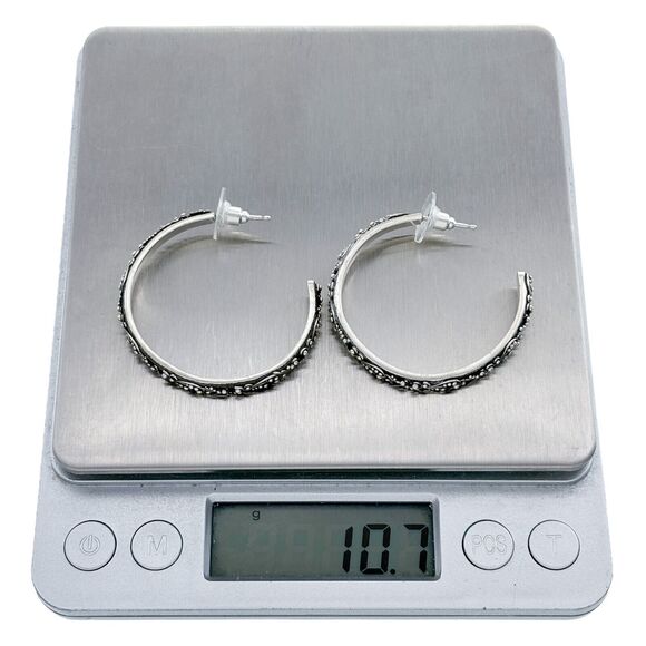 Lois Hill Sterling Silver 925 Milgrain Scrollwork Oxidized Hoop Earrings - Picture 6 of 10